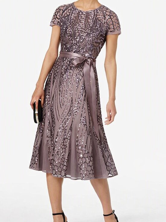 R & M Richards Dresses & Skirts - SEQUIN LACE & ILLUSION | Godet A-Line Dress | 12 | WORN 1x | Mauve \ Gatsby 1920